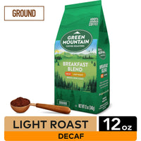 Green Mountain Coffee Roasters Breakfast Blend Decaf, Ground Coffee, Light Roast, Bagged 12 oz