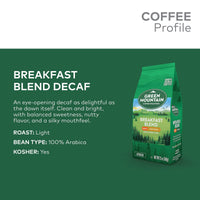 Green Mountain Coffee Roasters Breakfast Blend Decaf, Ground Coffee, Light Roast, Bagged 12 oz