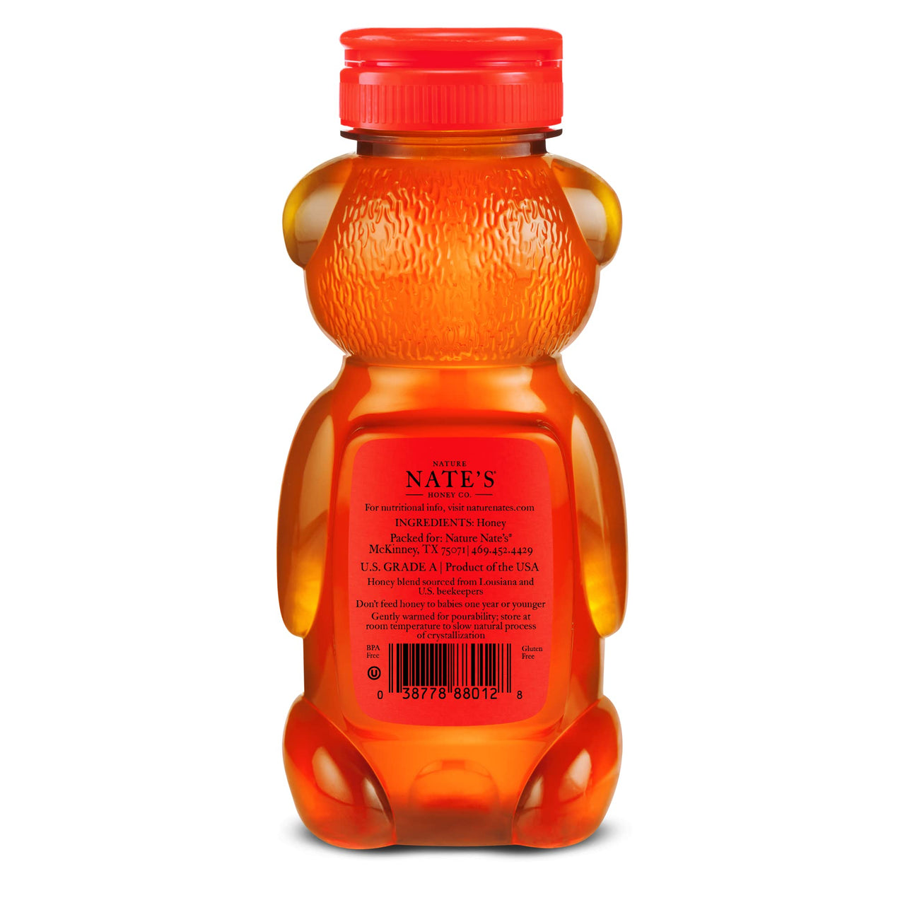 Nature Nate's  100% Pure Raw & Unfiltered Louisiana Honey Bear Bottle, Certified Gluten Free & OU Kosher, Balanced Flavors, 12 Ounce (Pack of 1) (FP011)