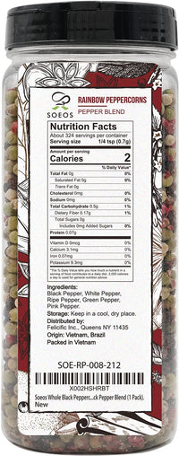 Soeos Rainbow Peppercorns, 8oz (Pack of 1), Mixed Peppercorns, Five Peppercorns Blend, Whole Black, White, Ripe, Green and Pink Pepper, Peppercorn for Grinder Refill