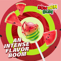 Colombina Bon Bon Bum Lollipops w/Bubble Gum Center - Watermelon Candy Flavor, Pack of Individually 24 Wrapped Gluten Free Pops, Ideal for Party Favors and Gifts, 14.4 oz bag, (24 count)