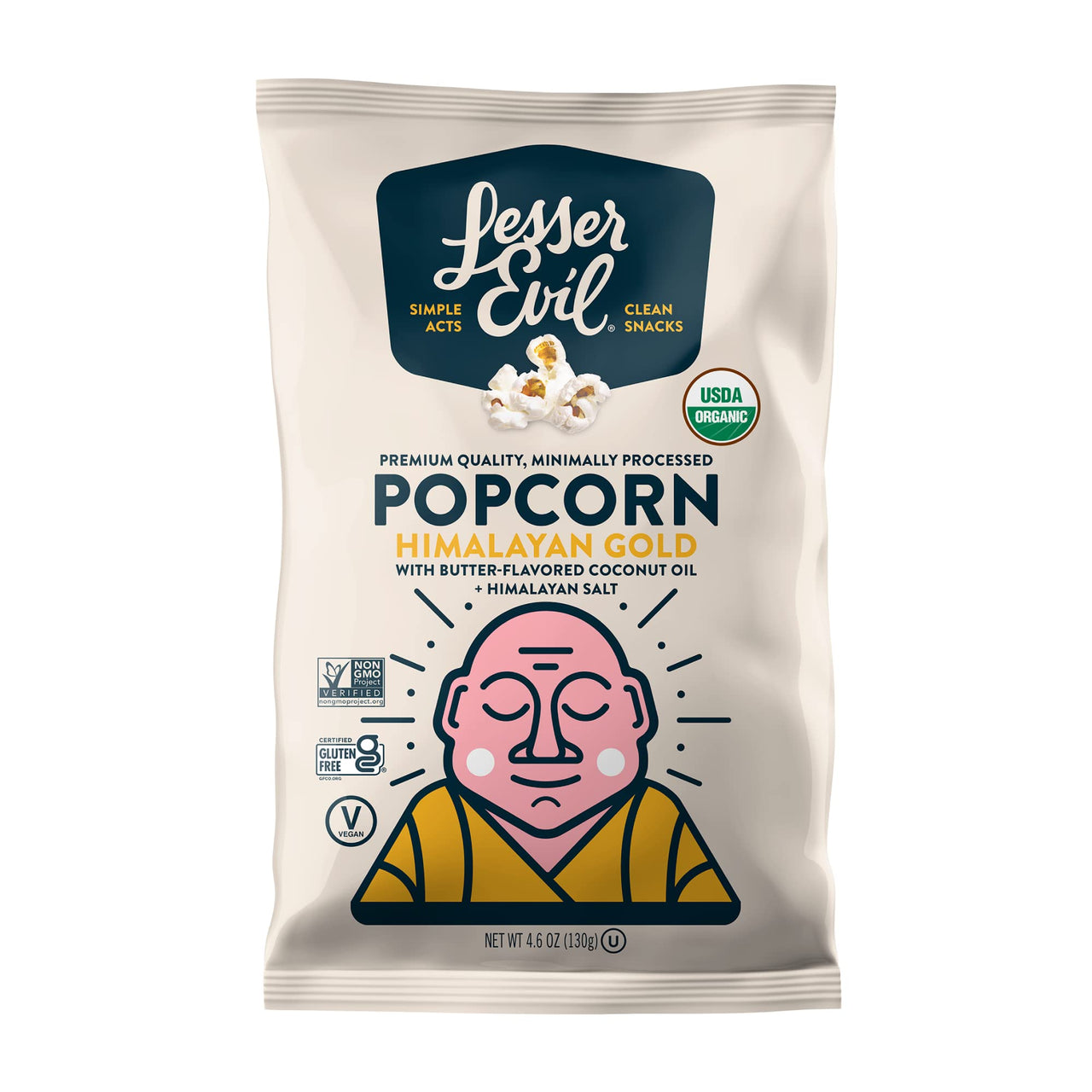 LesserEvil Himalayan Gold Organic Popcorn, Premium Quality, Minimally Processed, No Vegetable Oil, 4.6 Oz