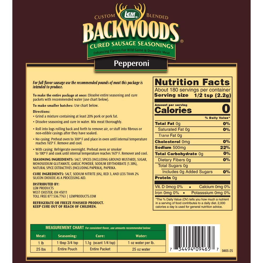 LEM Backwoods Cured Sausage Seasoning with Cure Packet, Pepperoni