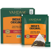 VAHDAM, Organic India's  Original Masala Chai Tea Bags (15 Pyramid Tea Bags) No added flavoring | USDA Organic- Black Tea, Cardamom, Cinnamon, Black Pepper & Clove | Premium Eco-Conscious Tea Bags