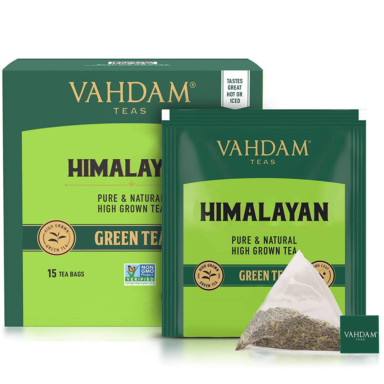 VAHDAM, Organic Green Tea Leaves from Himalayas (15 Pyramid Tea Bags) Non-GMO, USDA Organic Green Tea | Detox Tea Loose Leaf Tea Bag | Eco-Conscious Tea Bags, Rich in Antioxidants