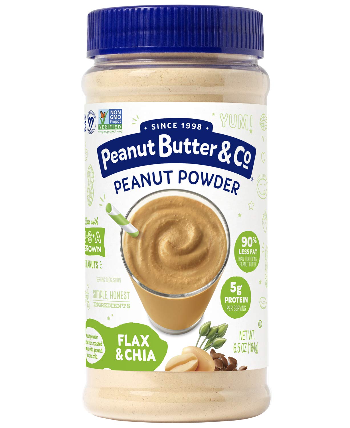Peanut Butter & Co. Flax & Chia Peanut Powder, Non-GMO Project Verified, Gluten Free, Vegan, 6.5 Ounce Jar