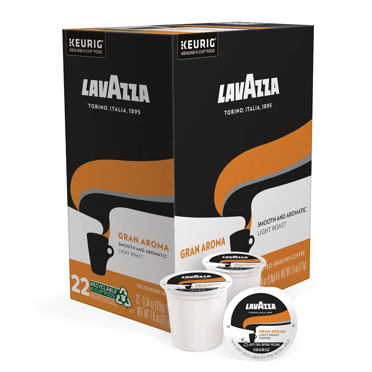 Lavazza Gran Aroma Single-Serve Coffee K-Cup Pods for Keurig Brewer, 22 Count, Balanced light roast with floral aroma and notes of citrus, 100% Arabica