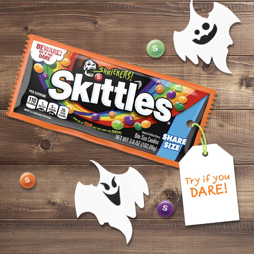 SKITTLES Shriekers Sour Chewy Halloween Candy Share Size Bag, 3.6oz