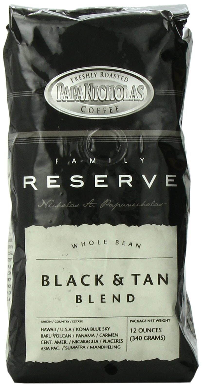 PapaNicholas Coffee Whole Bean Coffee, Family Reserve Black and Tan Blend, 12 Ounce
