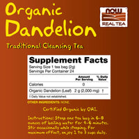 NOW Foods, Certified Organic Dandelion Traditional Cleansing Herbal Tea, Caffeine-Free, Non-GMO, Premium Unbleached Tea Bags with No-Staples Design, 24-Count (Pack of 2)