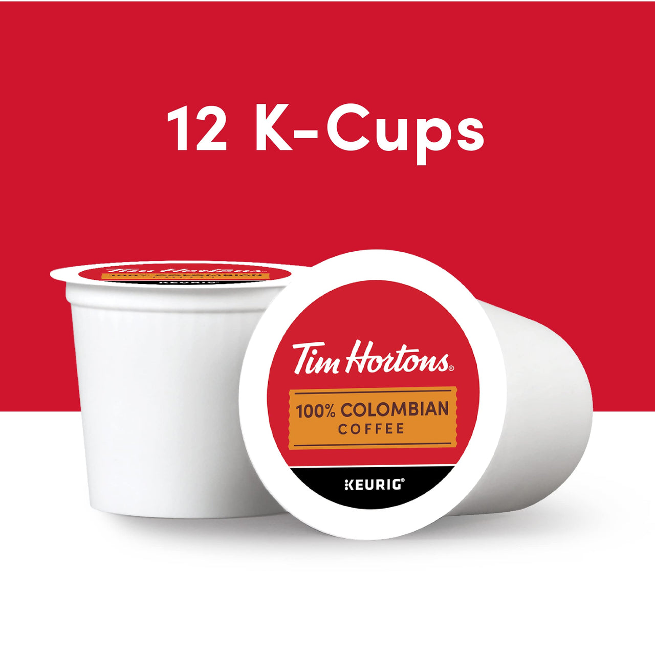 Tim Hortons 100% Colombian, Medium Dark Roast Coffee, Single-Serve K-Cup Pods Compatible with Keurig Brewers, 12ct K-Cups, Red