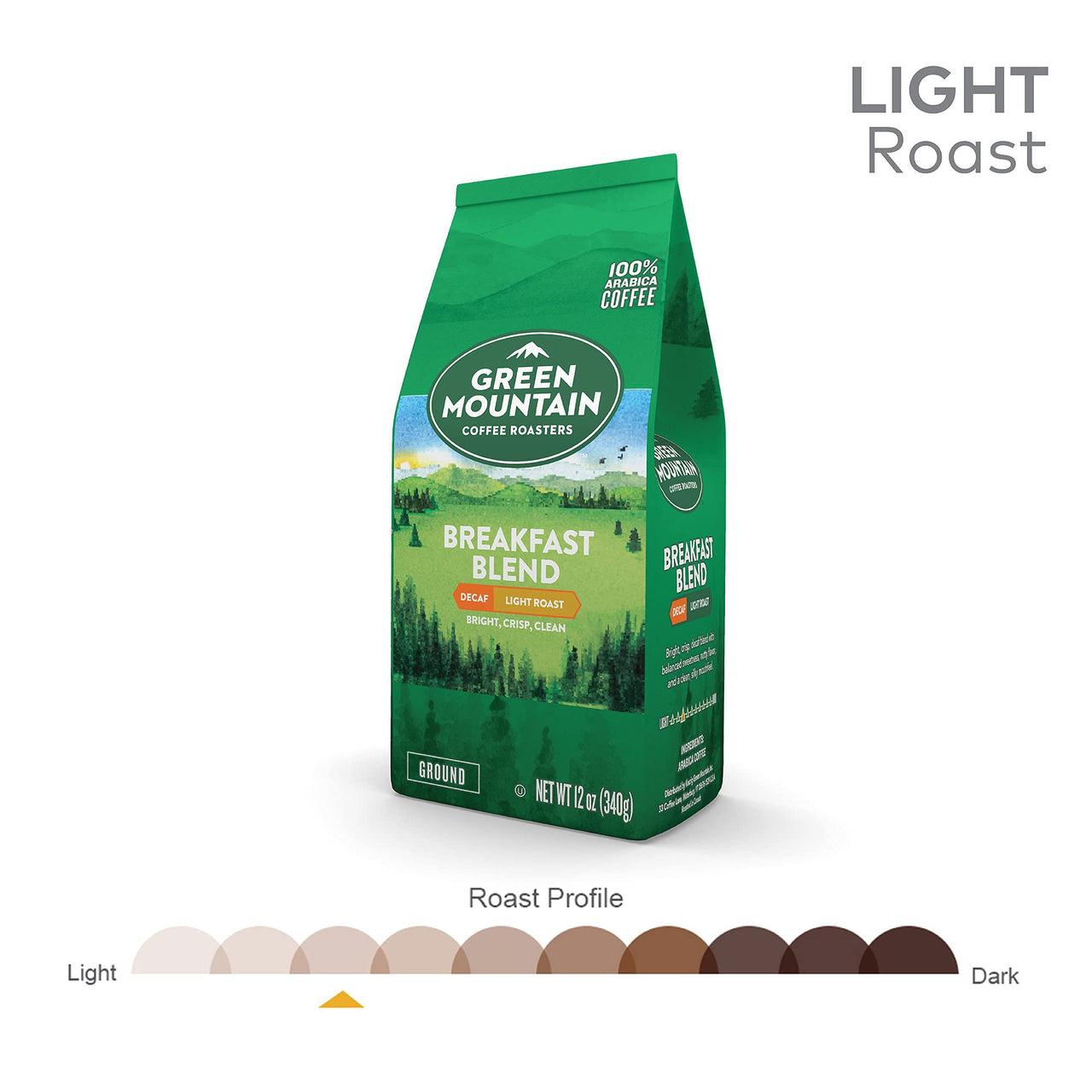 Green Mountain Coffee Roasters Breakfast Blend Decaf, Ground Coffee, Light Roast, Bagged 12 oz