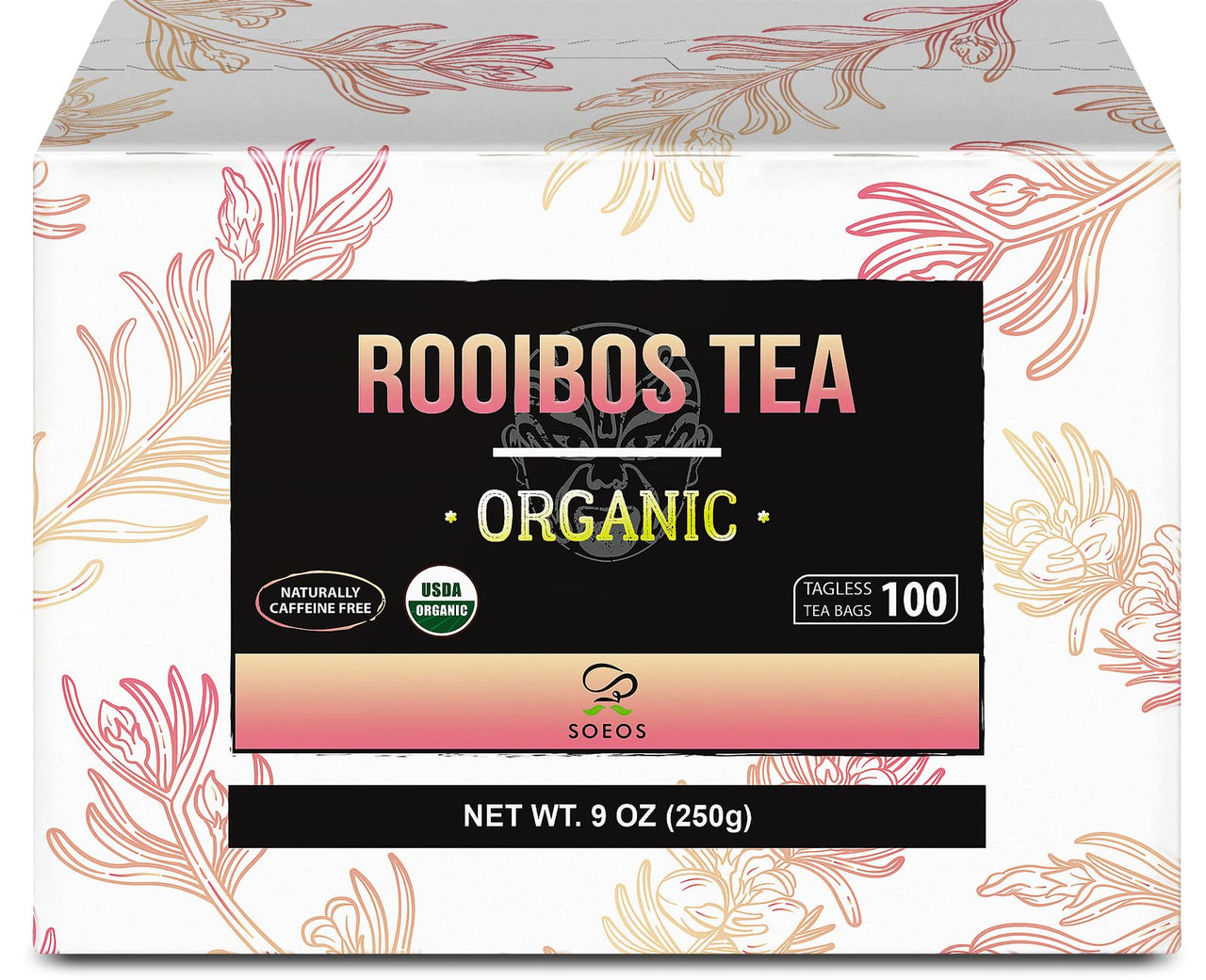 Soeos Rooibos Tea, Rooibos Tea Organic, Rooibos Tea Bags (100 Count), Naturally Sweet Herbal Tea, Caffeine Free, USDA Organic, Red Rooibos Tea Farmed in South Africa 9oz (250g)