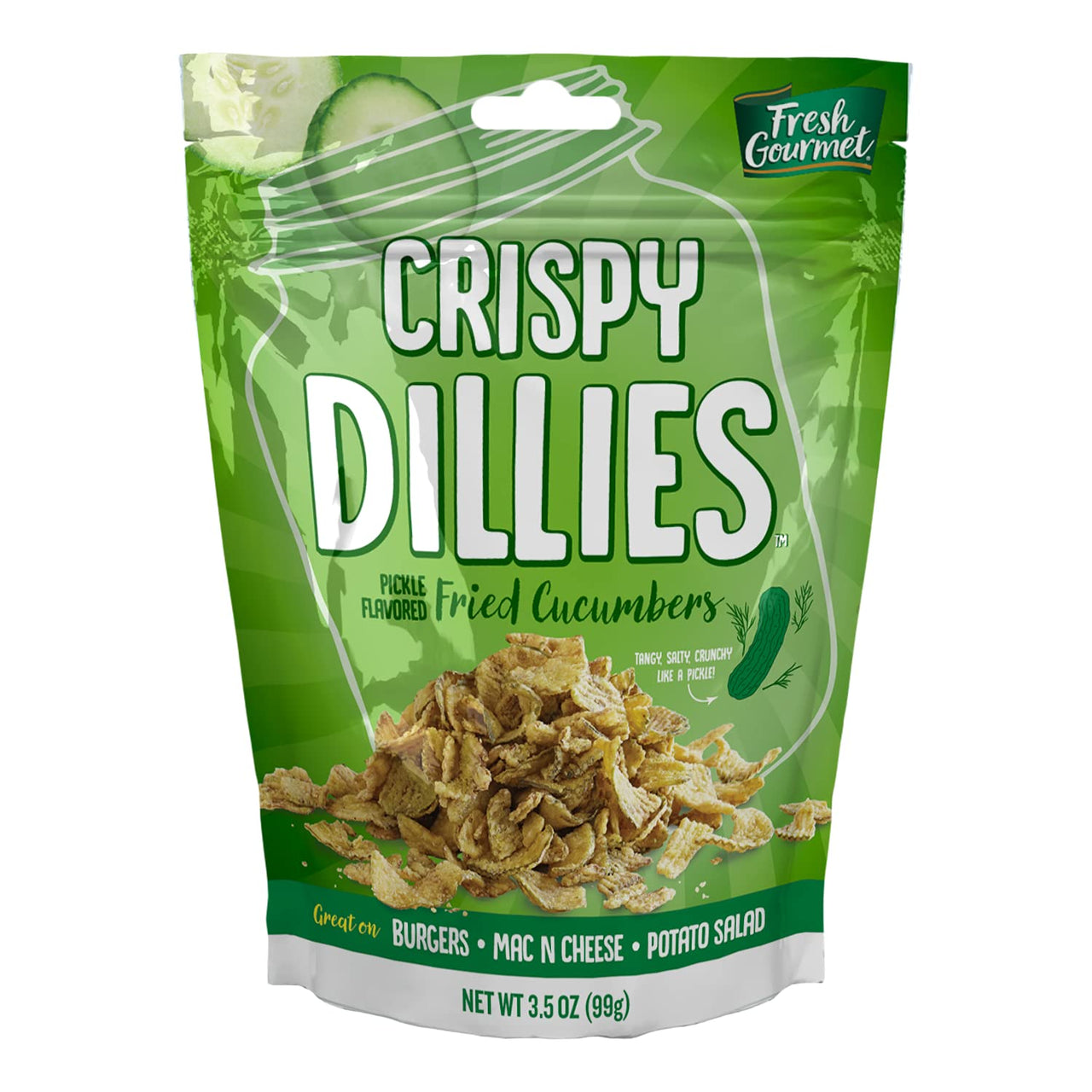 Fresh Gourmet Crispy Dillies Pickle Flavored Fried Cucumbers | 3.5 Ounce, Pack of 6 | Low Carb | Crunchy Snack and Sandwich Topper