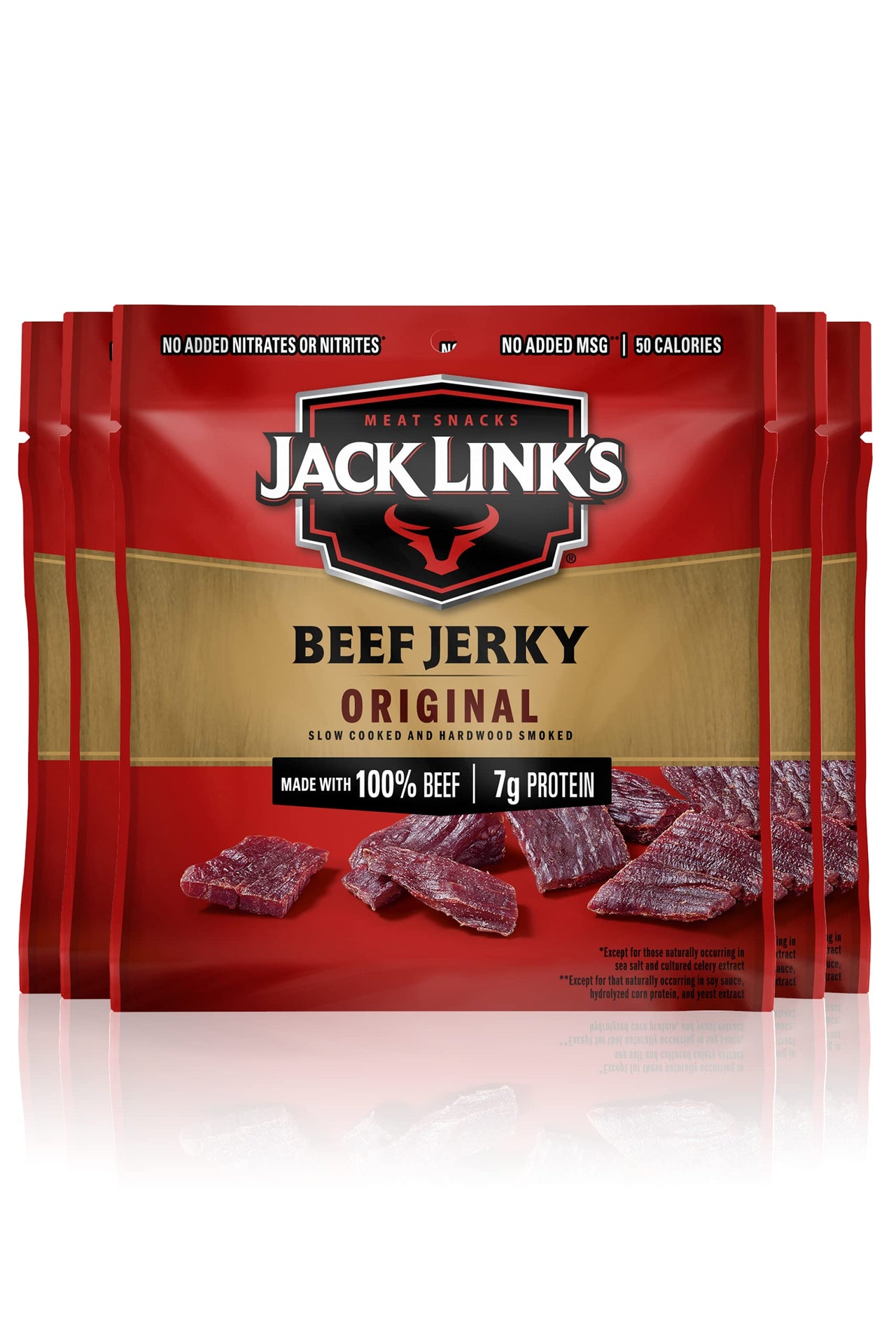 Jack Link's  Beef Jerky, Original - Flavorful Meat Snack for Lunches, Ready to Eat Snacks - 7g of Protein, Made with Premium Beef - 0.625 Oz Bags (Pack of 5)