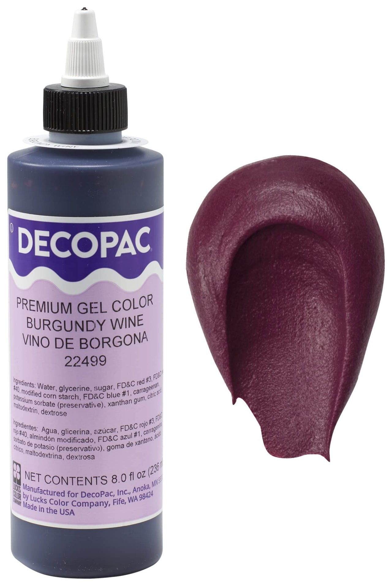 DECOPAC Premium Gel Food Color, Edible Coloring For Use with Buttercream or Whipped Icing, Fondant & Piping Gel, Highly Concentrated Gel, 8oz - Burgundy