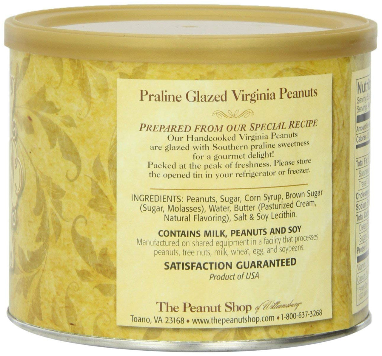 The Peanut Shop of Williamsburg Praline Glazed Virginia Peanuts, 12-Ounce Tin