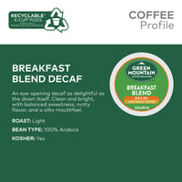 Green Mountain Coffee Roasters Decaf Breakfast Blend, Single-Serve Keurig K-Cup Pods, Light Roast Coffee, 32 Count (Pack of 2)