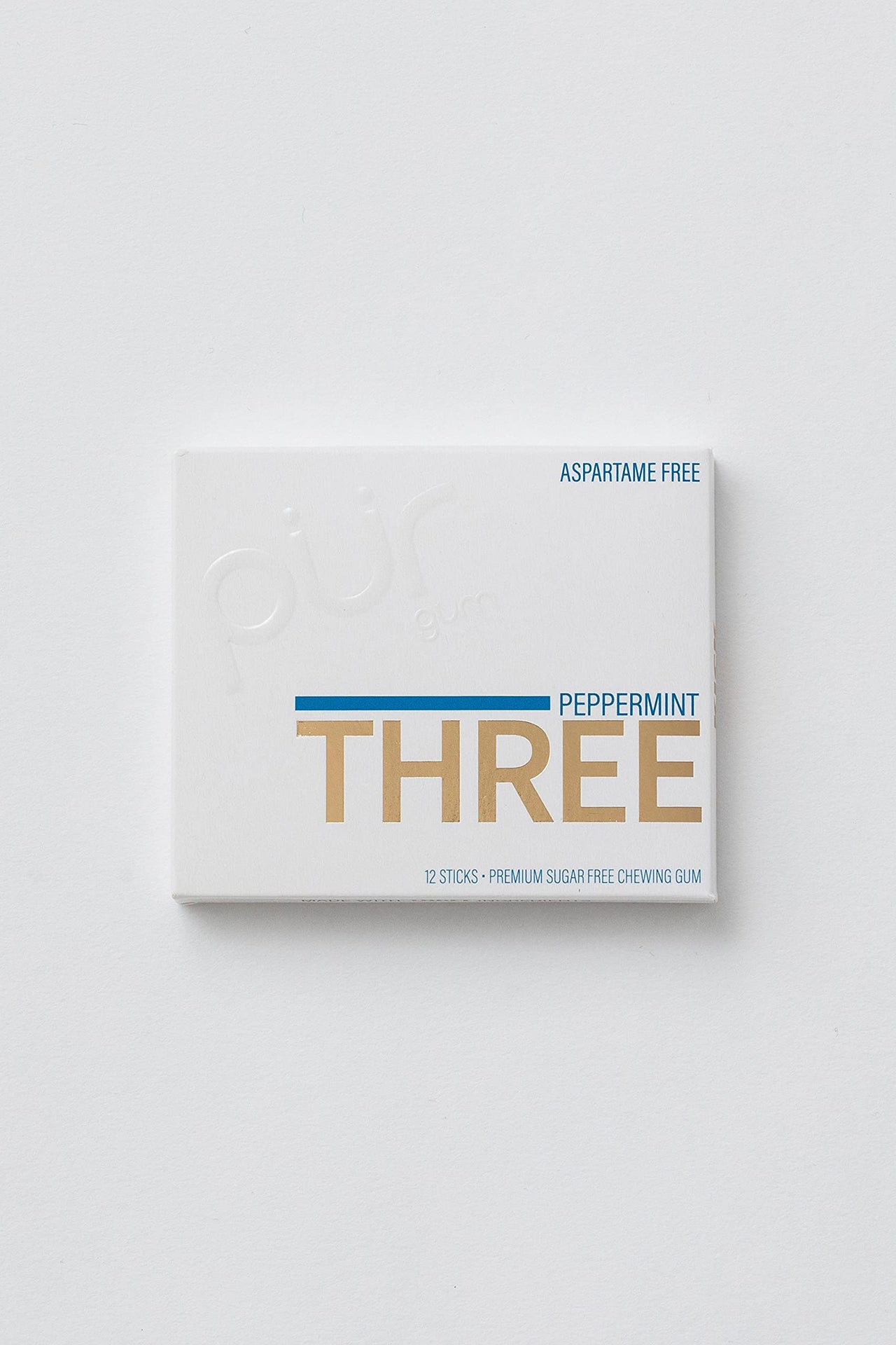 PUR THREE | Sugar Free Chewing Gum | 100% Xylitol | Vegan, Aspartame Free, Gluten Free & Keto Friendly | Natural Peppermint Flavored Gum, 12 Pieces (Pack of 10)