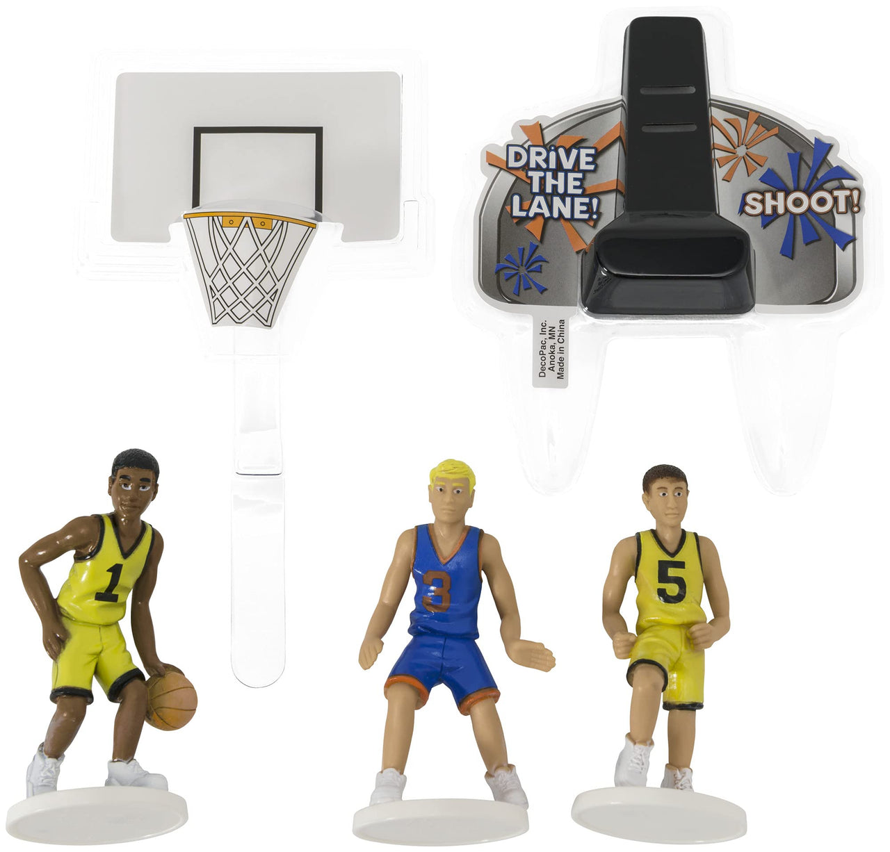 DecoSet Basketball All Net Cake Topper, 5-Piece Cake Decoration Set, Birthday Decorations with 3 Figurines and Backboard, For All Size and Shape Celebration, Birthday or End of Season Cake