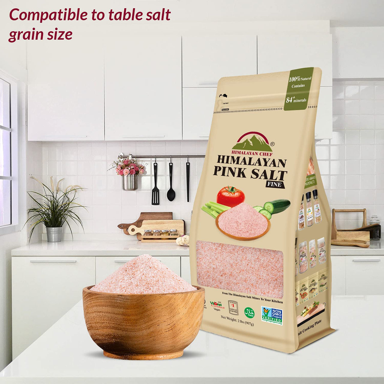 Himalayan Chef Pink Salt Fine, 2 Pounds (Pack of 1)