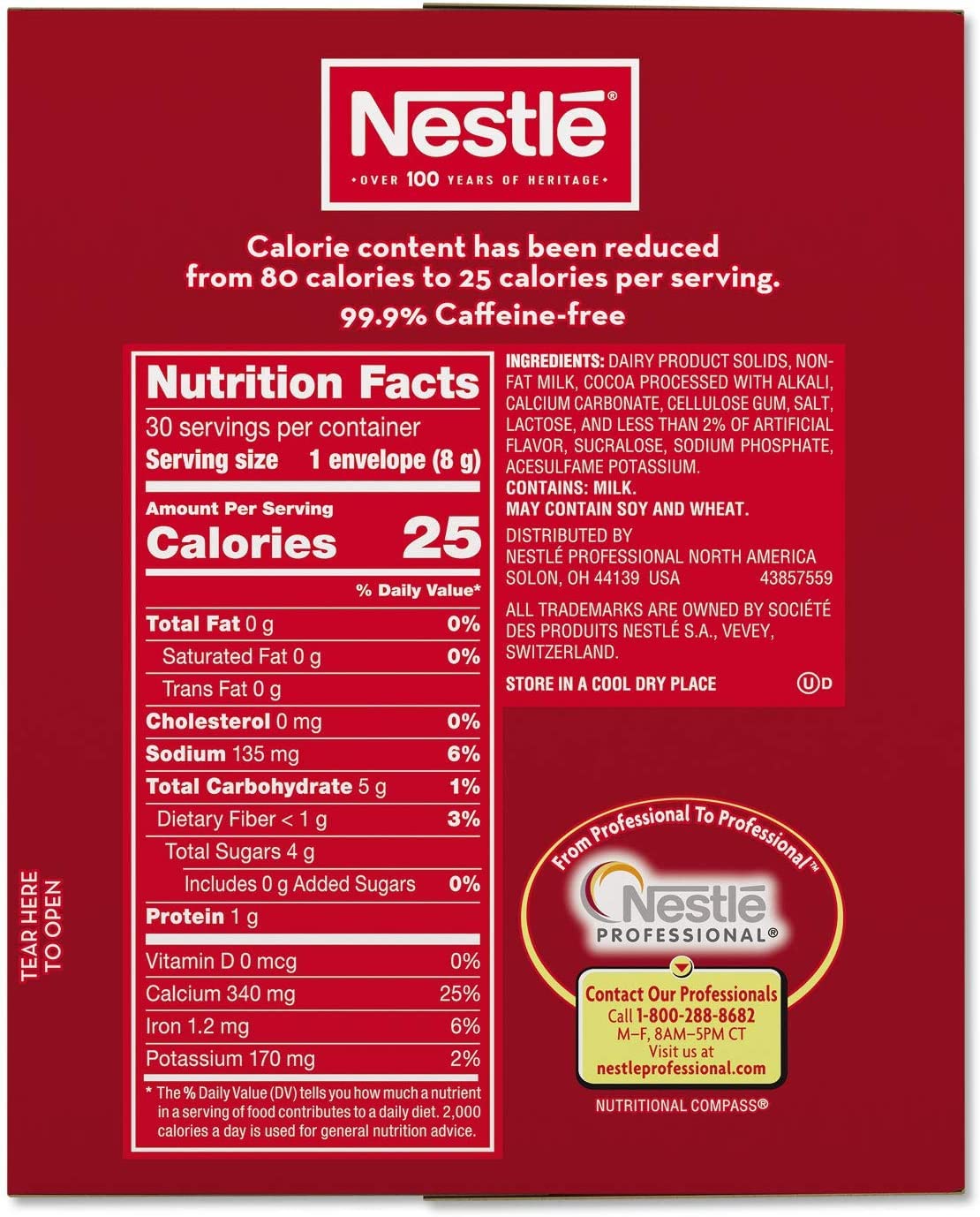 Nestle Hot Chocolate Packets, Hot Cocoa Mix, No Sugar Added and Fat Free, 30 Count (0.28 ounce Each)