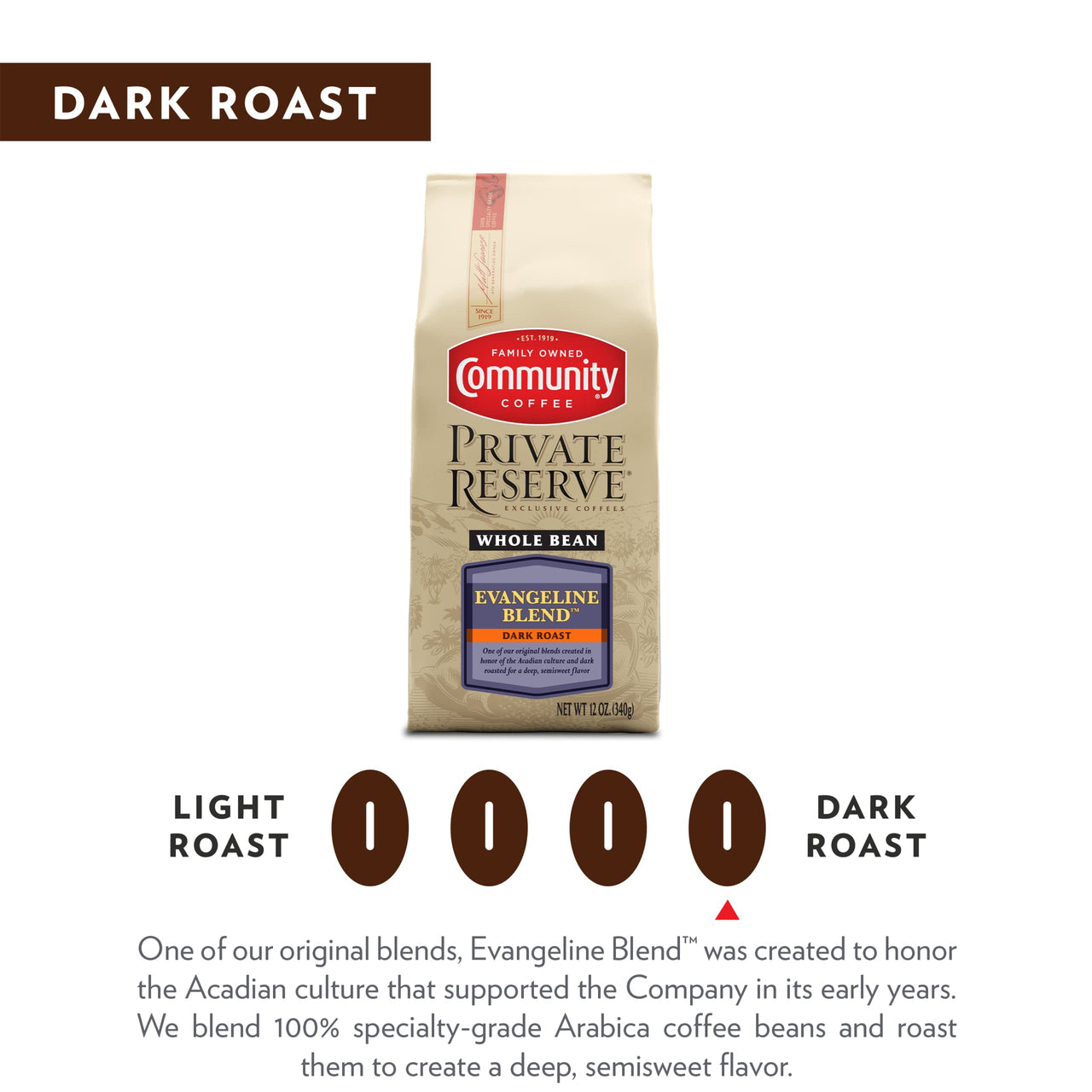 Community Coffee Private Reserve Brazil Santos Bourbon Whole Bean Coffee, Medium Dark Roast, 12 Ounce Bag (Pack of 1)