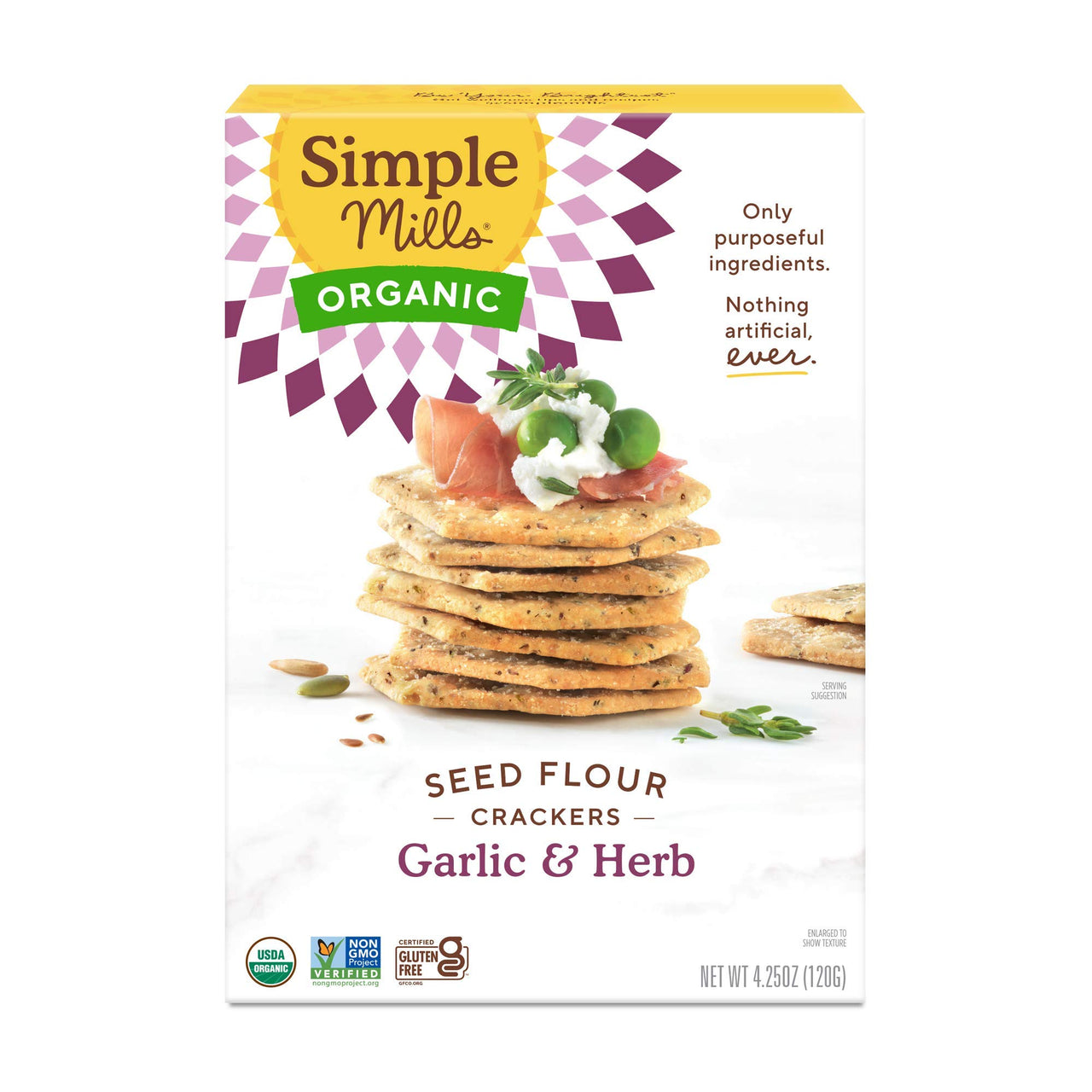 Simple Mills Organic Seed Crackers, Garlic & Herb - Gluten Free, Vegan, Healthy Snacks, Paleo Friendly, 4.25 Ounce (Pack of 1)