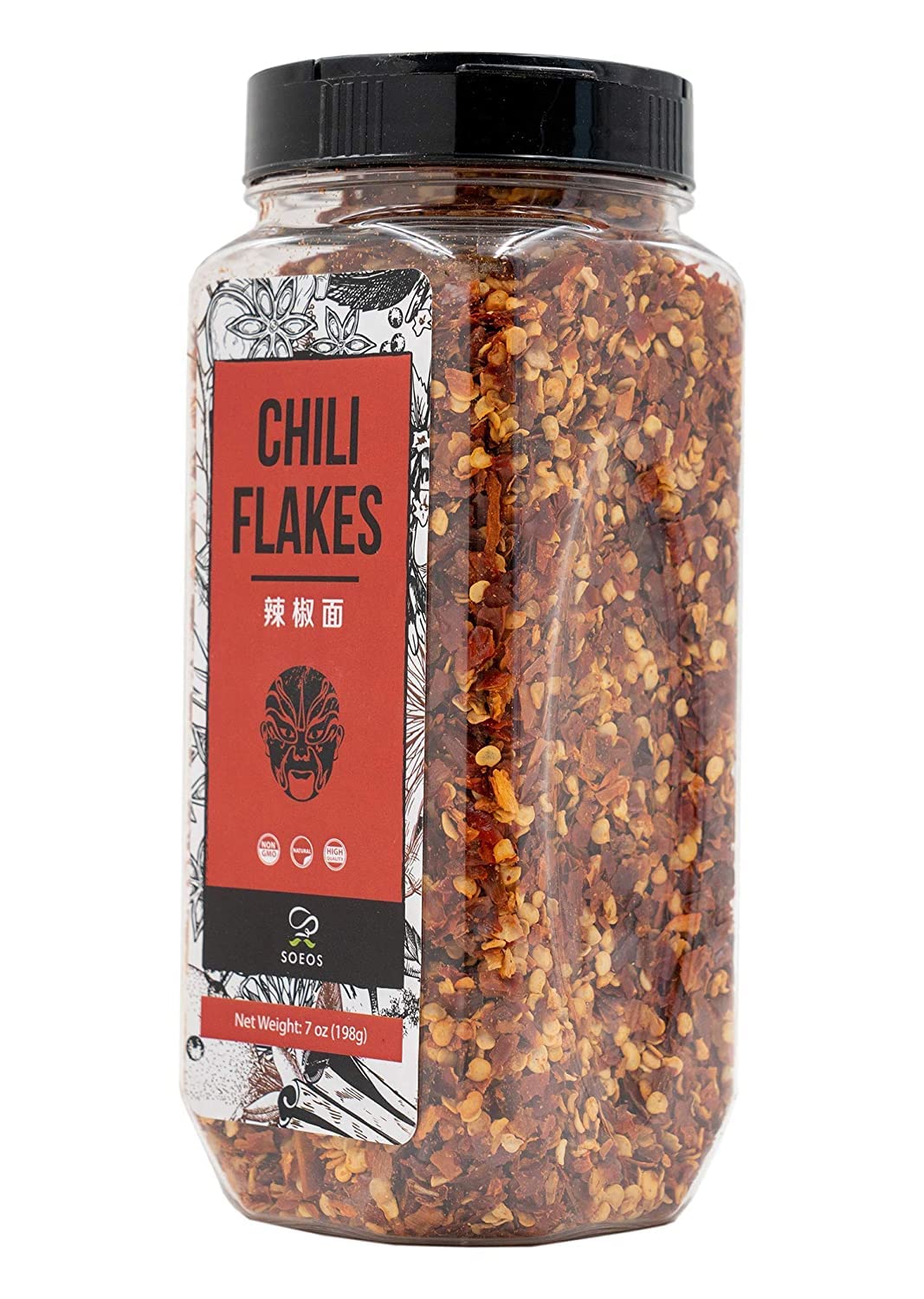 Soeos Chili Flakes 7oz (198g), Non-GMO, All Natural, Premium Sichuan Chili Flakes, Medium Hot, Crushed Red Pepper Flakes, Sichuan Red Chili Pepper, Dried Chili Flakes Bulk, Szechuan Chili Flakes.