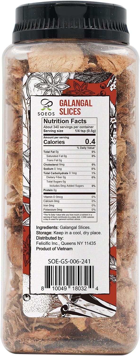 Soeos Galangal Slices 6 Ounces, Non-GMO Verified, Kosher, Great Galangal - Alpinia Galanga, Perfect for Tom Yum and Tom Kha Soups, Authentic Product of Vietnam, Sliced Dried Galangal Root, 6oz.