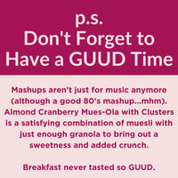 GUUD Almond Cranberry Muesola Cereal, 12 Ounce, Slightly Sweet Muesli, Gluten Free, Oats, Granola Clusters, Raisins, Almonds, Cranberries, Pumpkin Seeds, Vegan, Non-GMO Certified, Kosher