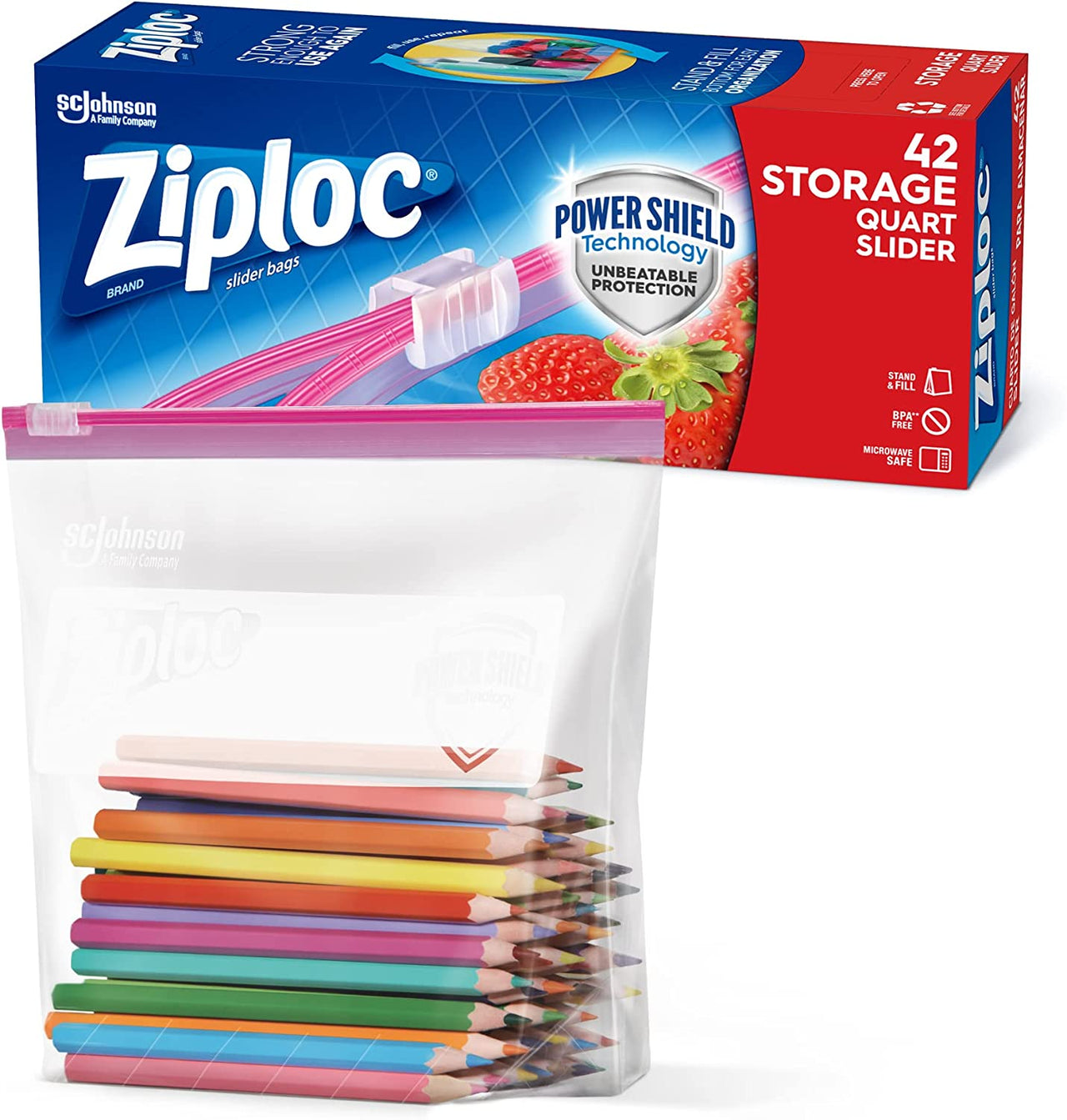 Ziploc Quart Food Storage Slider Bags, Power Shield Technology for More Durability, 42 Count