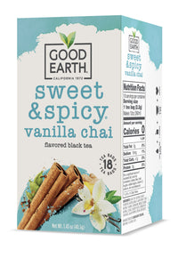 Good Earth Sweet & Spicy, Vanilla Chai Black Tea, 18 Tea Bags (Pack of 6)