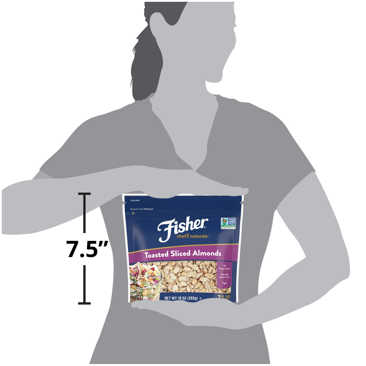 Fisher Toasted Sliced Almonds, 10 Ounces, Unsalted, No Preservatives, Naturally Gluten Free, Non-GMO, Keto, Paleo, Vegan Friendly