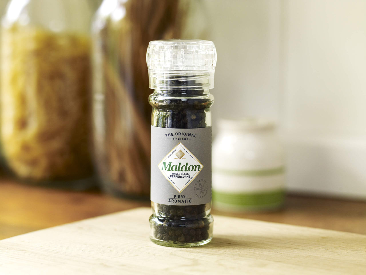 Maldon Salt, Whole Black Peppercorn Grinder, 50 g, Refillable and Adjustable, Kosher, Natural, Aromatic