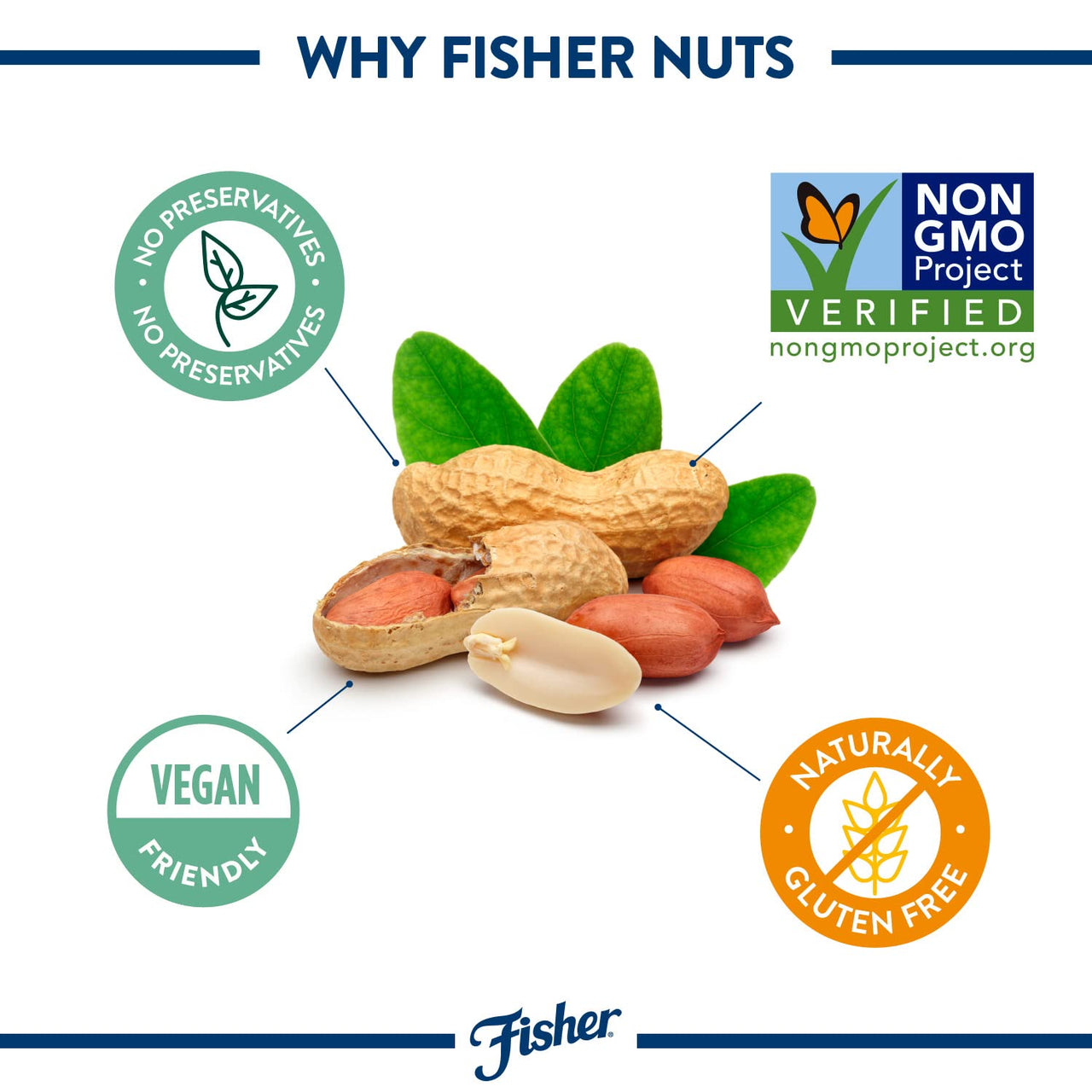 Fisher Peanuts, Roasted, Unsalted, Naturally Gluten Free, No Preservatives, Non-GMO, Keto, Paleo, Vegan Friendly, 5.15 Ounce (Pack of 1)