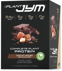 Plant JYM Chocolate Hazelnut Grab N' Go Dairy Free Plant Protein for Recovery, 5g BCAA, Lactose Free, Gluten Free for Men & Women, 8 Single Servings