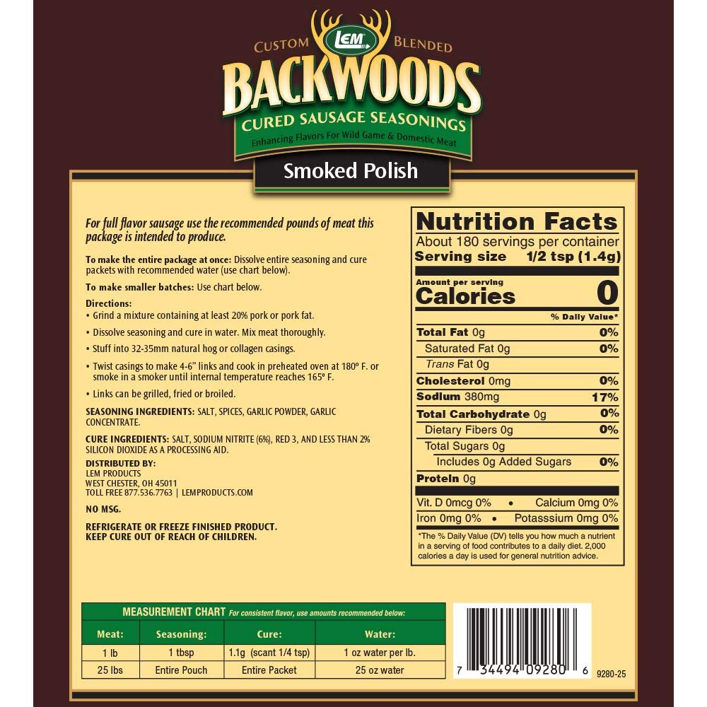 LEM Backwoods Cured Sausage Seasoning with Cure Packet, Smoked Polish