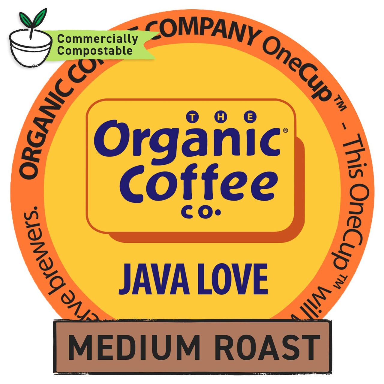 The Organic Coffee Co. Compostable Coffee Pods - Java Love (12 Ct) K Cup Compatible including Keurig 2.0, Medium Roast