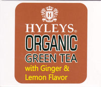 Hyleys Organic Ginger and Lemon Flavor Green Tea - 25 Tea Bags (100% Natural, Sugar Free, Gluten Free and Non-GMO)