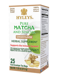 Hyleys Matcha Tea Bags with Ginger - 25 Tea Bags (Japanese Pure Matcha Wellness Green Tea)