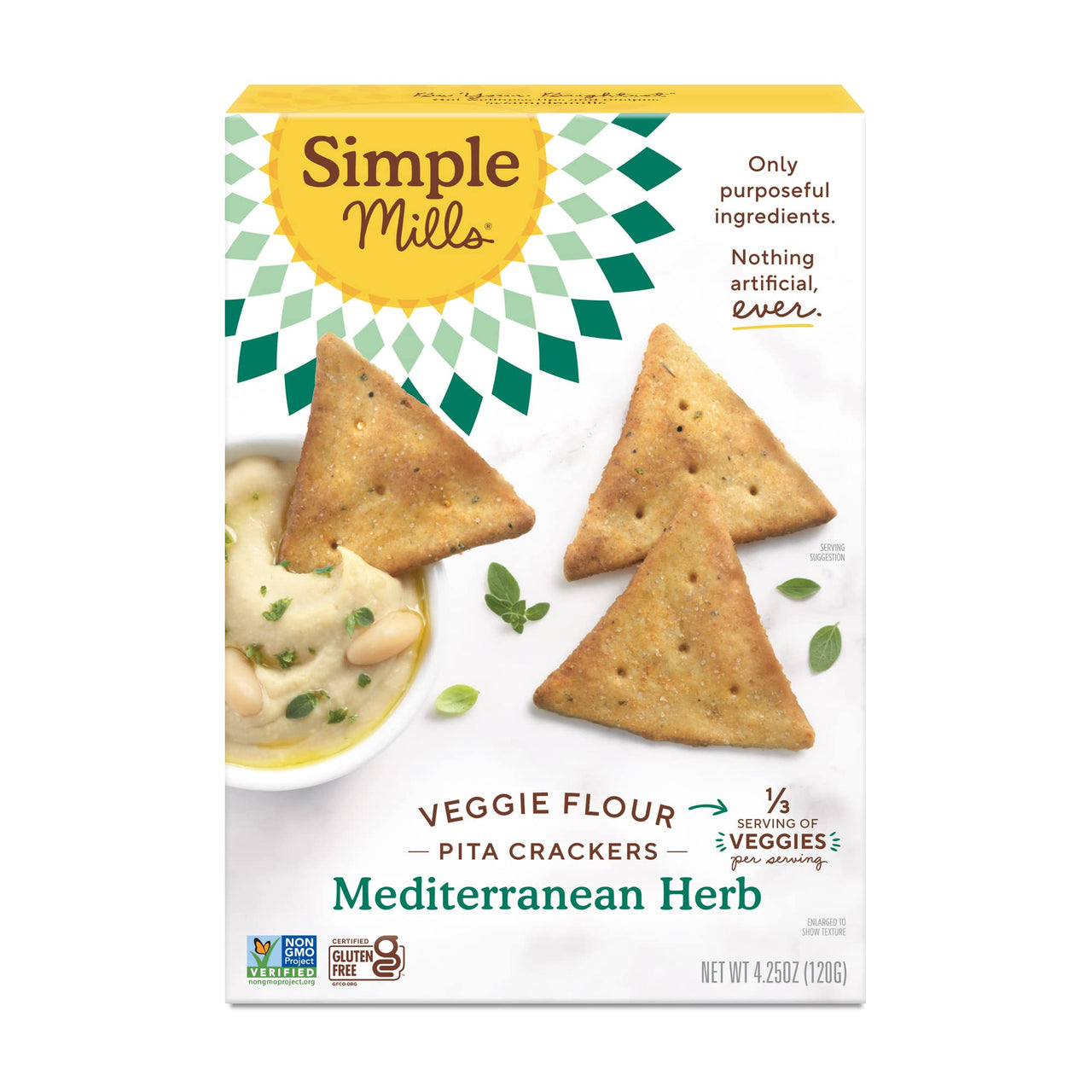 Simple Mills Veggie Flour Pita Crackers, Mediterranean Herb - Gluten Free, Vegan, Healthy Snacks, Paleo Friendly, 4.25 Ounce (Pack of 1)