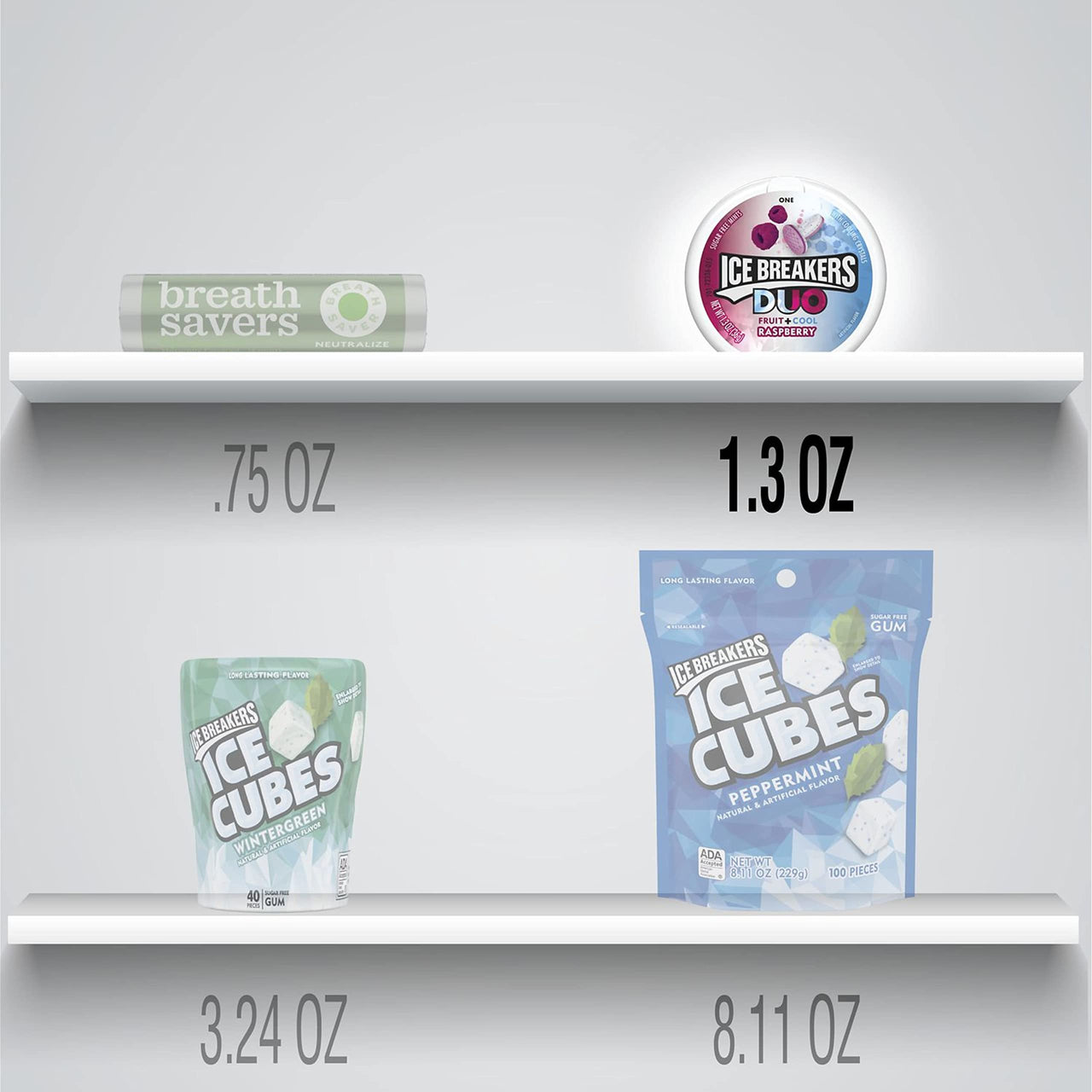 ICE BREAKERS DUO Raspberry Flavored Sugar Free Breath Mints, 1.3 oz Tins (8 Count)