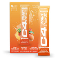 C4 Smart Energy Powder On-the-Go Stick Pack - Sugar Free Performance Fuel & Nootropic Brain Booster, Coffee Substitute or Alternative | Peach Mango - 14 Count