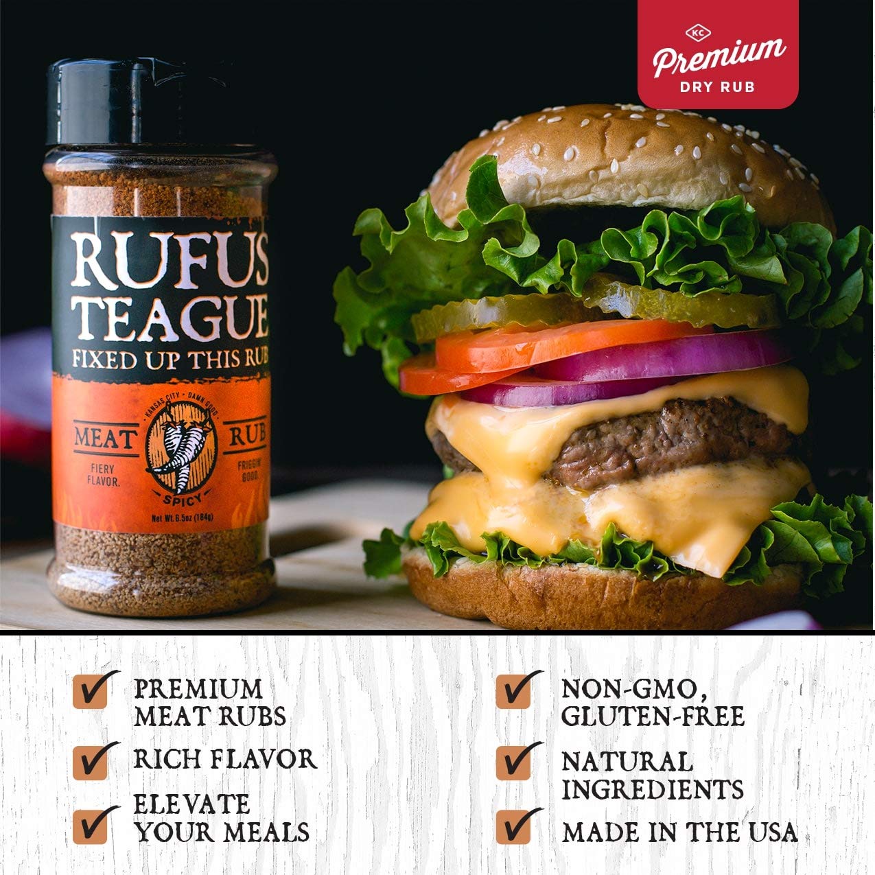 Rufus Teague - Spicy Meat Rub - Premium BBQ Rub - 6.5oz Bottle