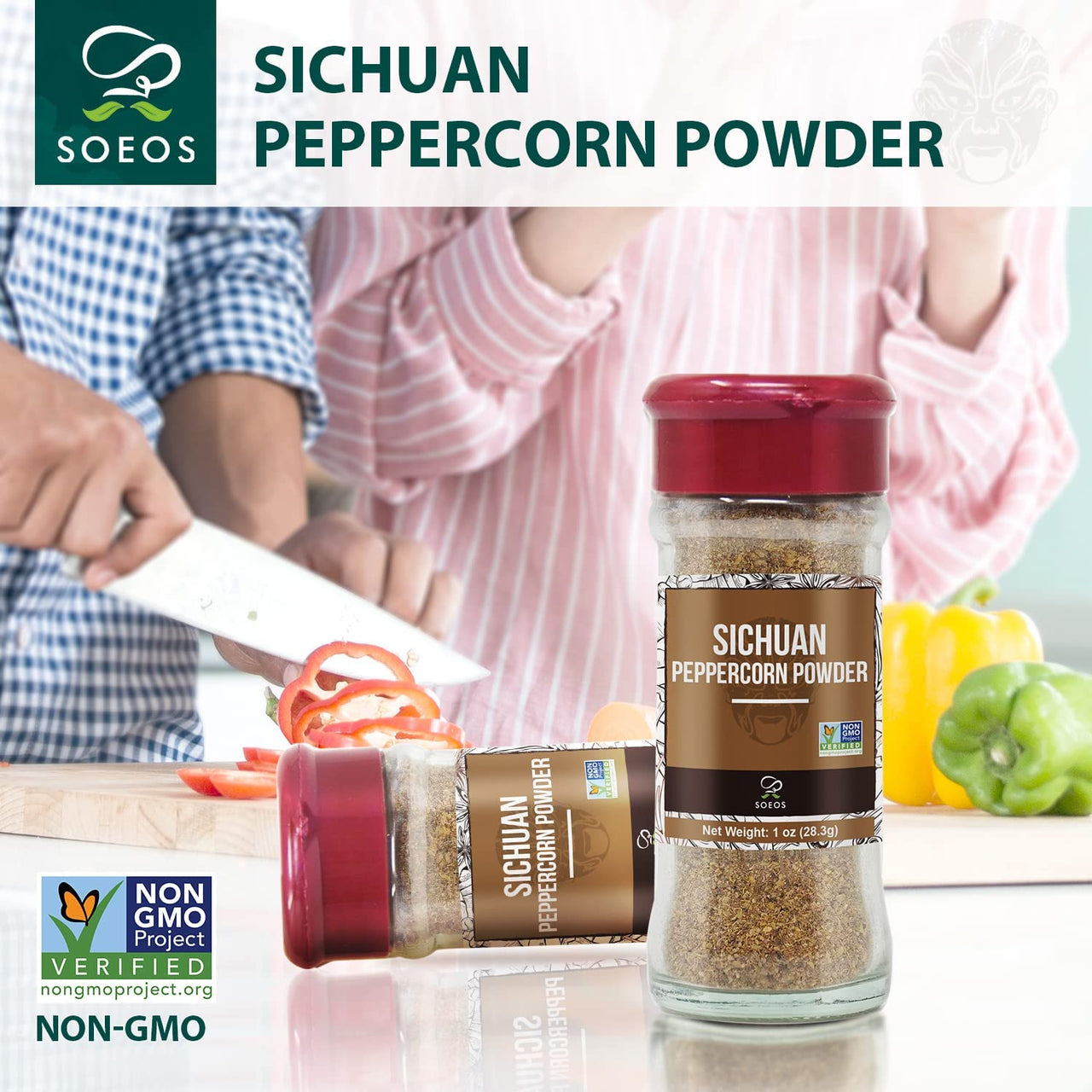 Soeos Sichuan Peppercorn Powder 1oz (28.3g), Non-GMO Verified, Szechuan Peppercorn Powder, Ground Sichuan Green Peppercorns, Green Sichuan Peppercorn Powder, Mapo Tofu Essential Ingredient.