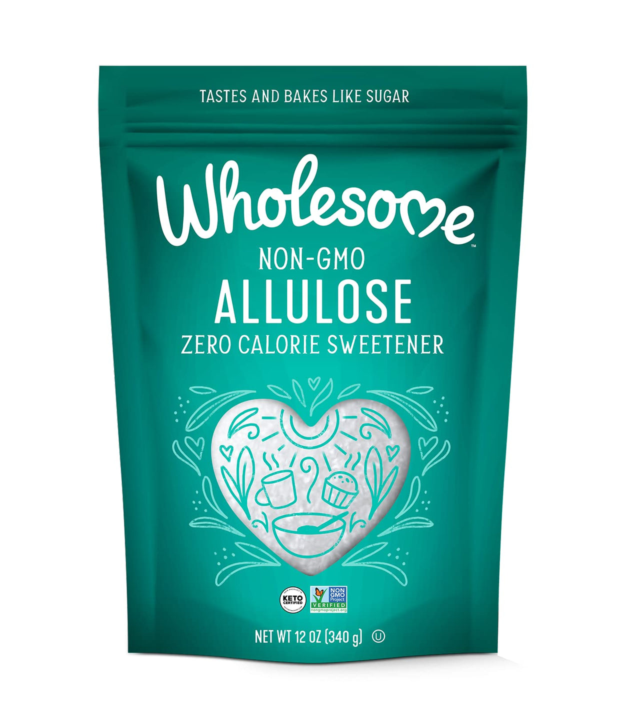 Wholesome Sweeteners Allulose Zero Calorie Granulated Sweetener, No Glycemic Impact, Non GMO, Gluten Free & Vegan, 12 oz (Pack of 1)