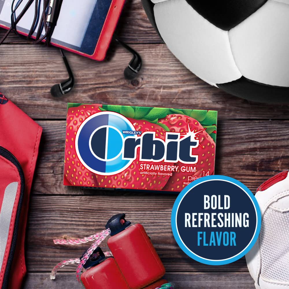 ORBIT Strawberry Sugar Free Chewing Gum, 14 pieces, (12 Pack)