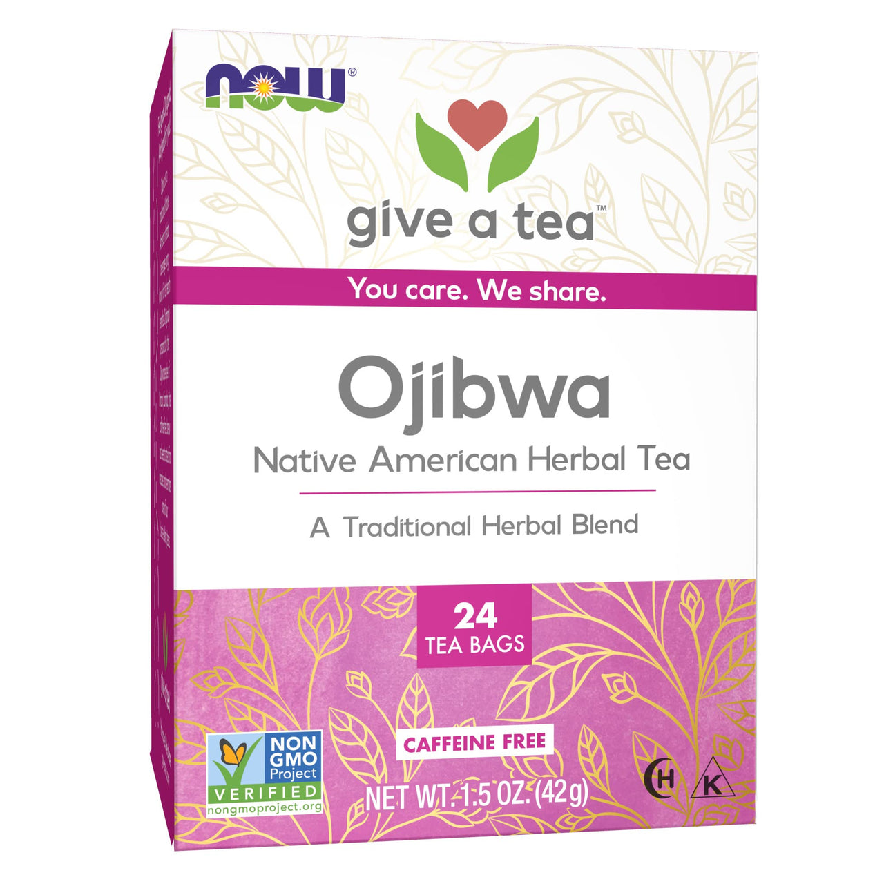 NOW Foods Give a Tea Ojibwa Tea, Herbal, Caffeine-Free, 24 bags, traditional North American blend for overall wellness
