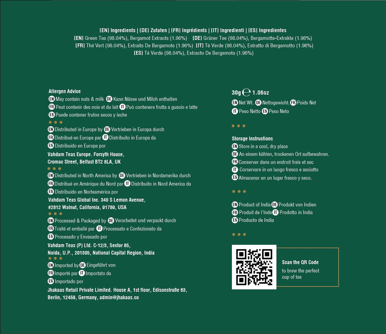 VAHDAM, Earl Grey Citrus Green (15 Tea Bags), Green Tea Leaves from the Himalayas blended with Natural Bergamot Oil - Finest Earl Grey Tea Bags, Long Leaf Bergamot Tea Bags